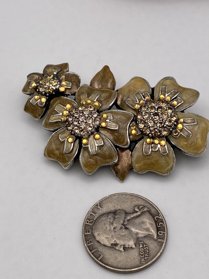 CHICO'S Enamel Rhinestone Flower Brooch Pin Floral - Image 2 of 4