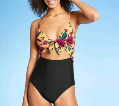 sea angel swimsuit M Hi-waisted Black Yellow Tie - Main Image