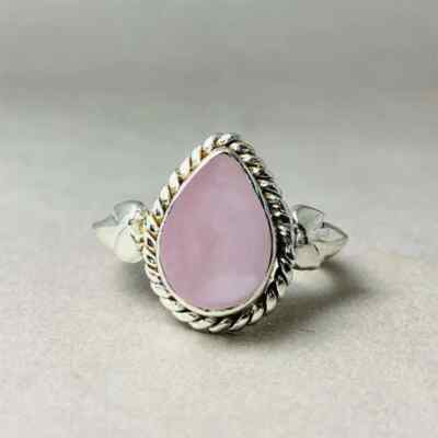 Rose Quartz Ring Handmade Ring 925 Sterling Silver Boho Ring Stack Ring Gift