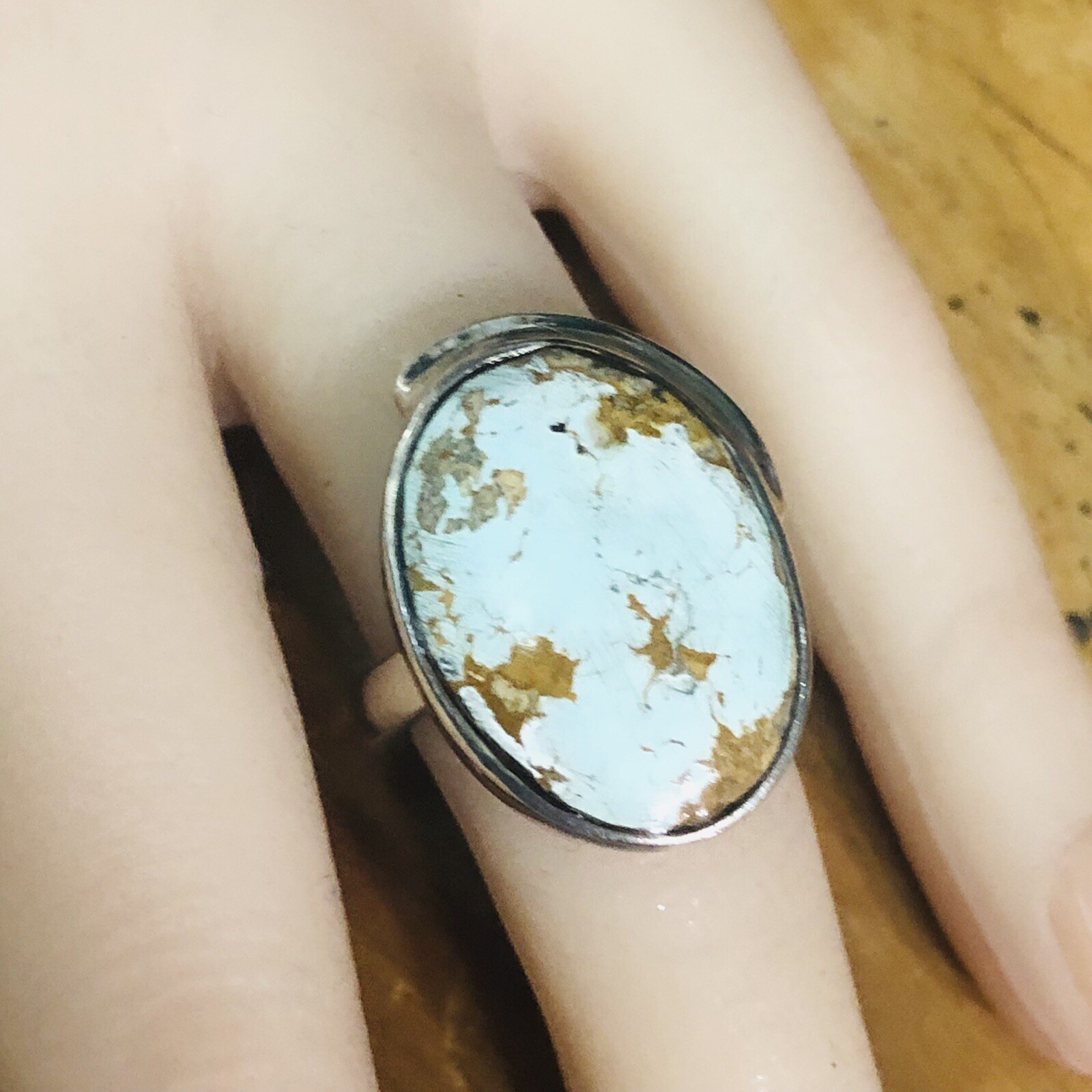 Solid 925 Sterling Silver Untreated Turquoise Ova… - image 5