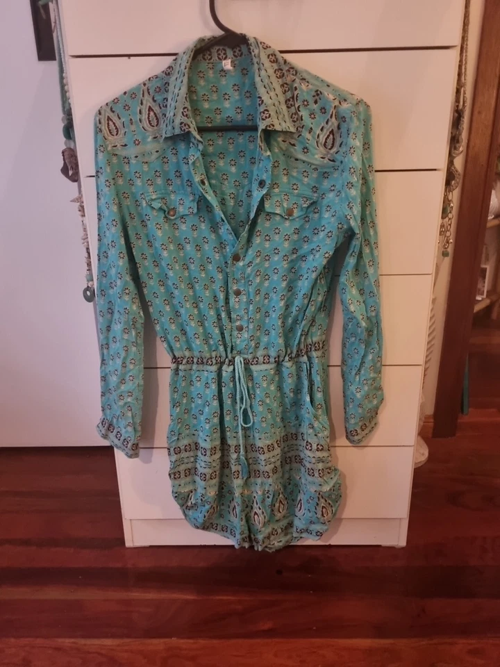 SPELL & THE GYPSY Boho Gypsiana Turquesa Borla Mameluco Mono Traje de Juego S SP2 Foto 3 de 3