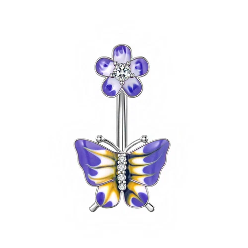 Stainless Steel Butterfly Zircon Fake 14G Button Ring Body Jewelry For Women - Bild 18 von 18