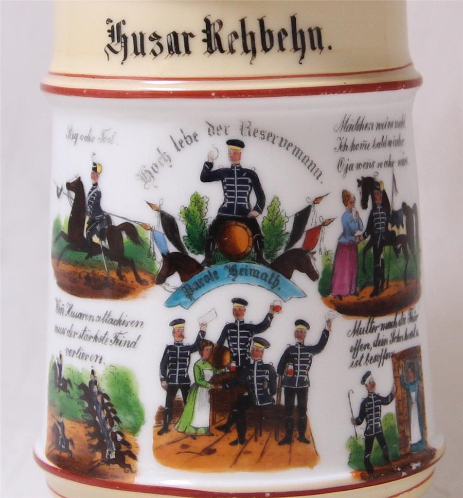 Antique German Regimental Beer Stein.Hessen Hussar Regiment 13 Mainz c
