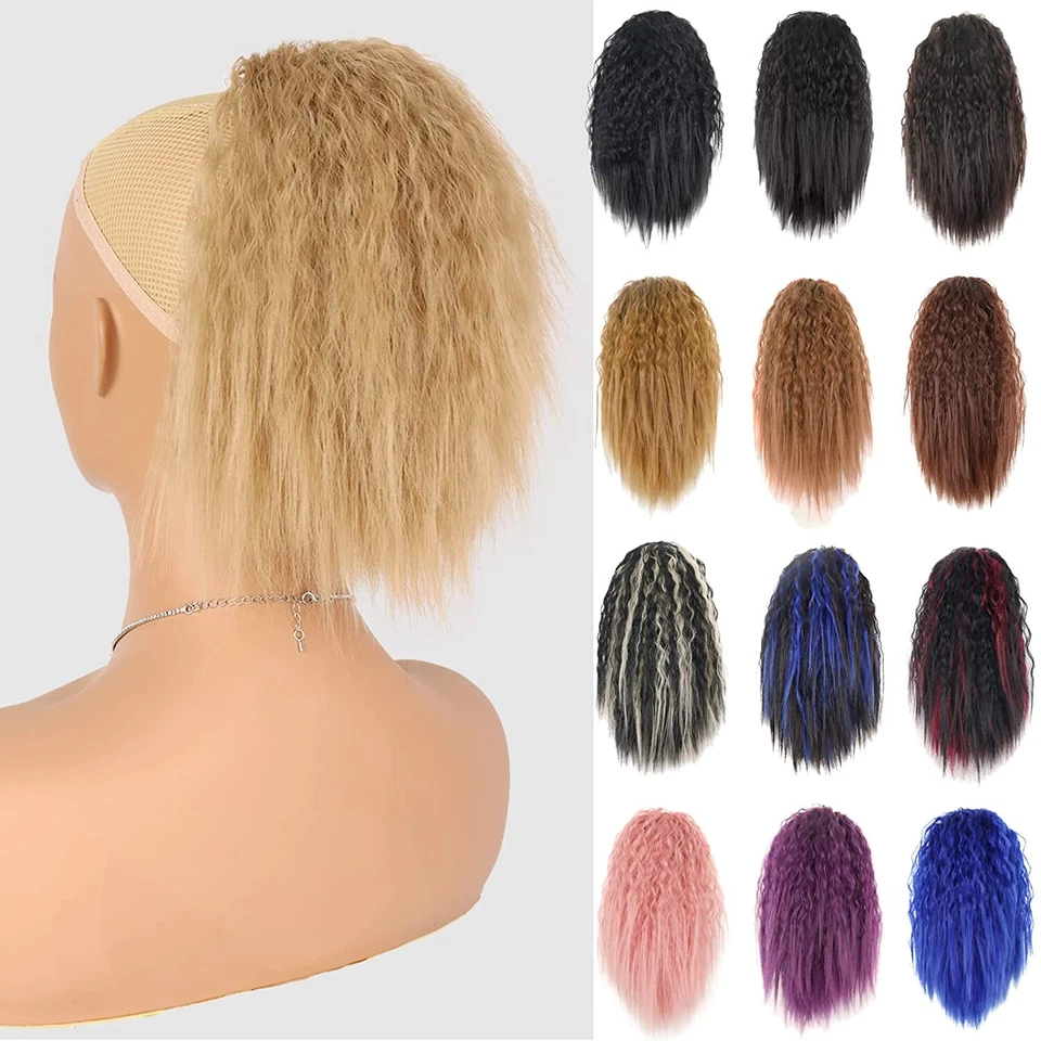 Pieza de pelo corta rizada recta cola de caballo con cordón cola de caballo para mujer negra EE. UU. Foto 3 de 4