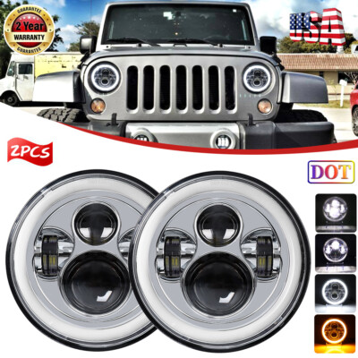 2x 7'' inch Round LED Headlights DRL Projector Light For 2007-2018 Jeep Wrangler