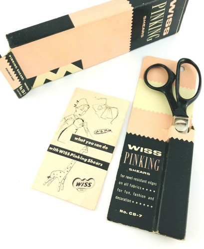 Wiss Pinking Shears Black Handles Standard Teeth No. CB-7 Original Packaging Vtg