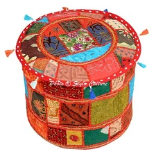 Patchwork Pouf Ottoman Pouffe Poof Round Floor Foot Stool Ethnic Decorative