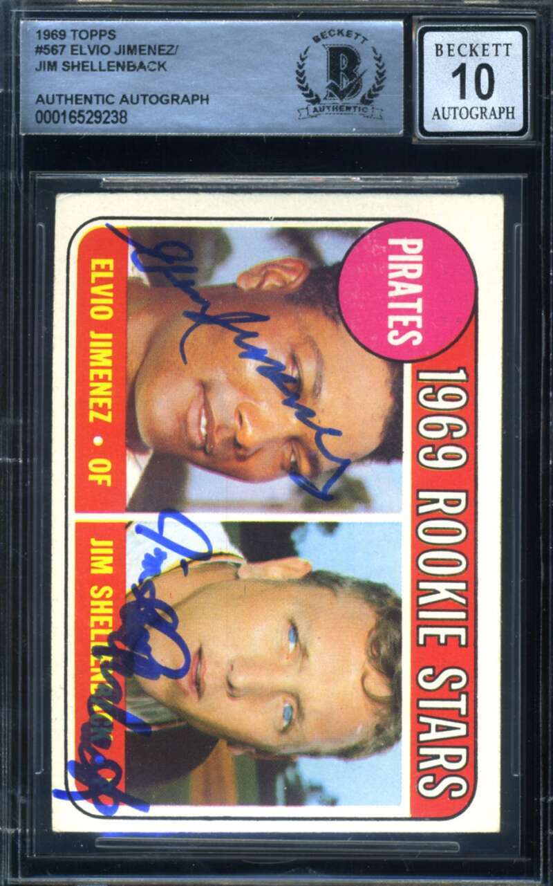 Elvio Jimenez Jim Shellenback Gem Mint 10 Beckett BAS Signed 1969 Topps Rookies