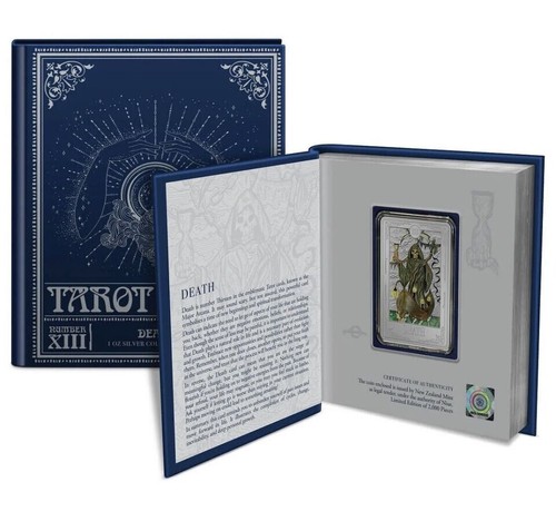 2023 Niue Tarot Cards DEATH XIII 1oz .999 Silver Colored Proof Bar Coin NZ Mint