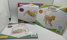 Toysmith 3D 3 PUZZLE LOT Wooden MONKEY, SPIDER, GRASSHOPPER NEW Sealed