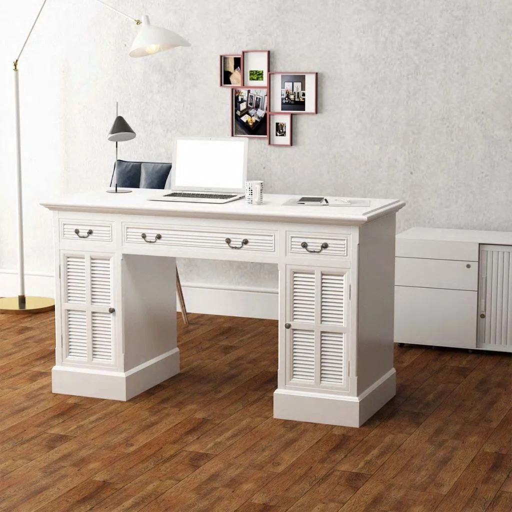 White pedestal sales desk