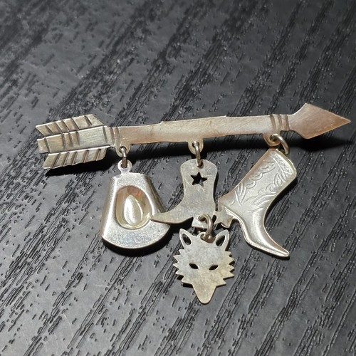 Spilla vintage argento sterling freccia cowboy sud-ovest americano charms - Foto 5 di 5