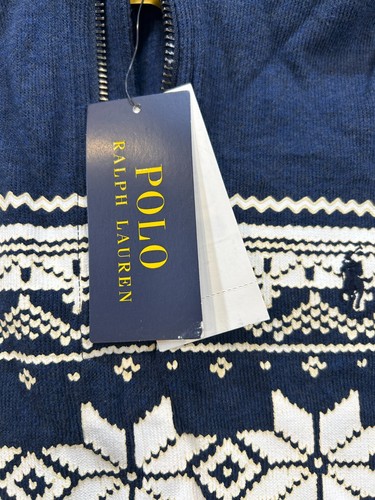 Polo Ralph Lauren Kids 1/4 Zip Sweater Snowflake Fair Isle Pullover Navy Holiday - Picture 4 of 9
