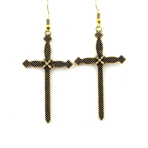 Fashion Women Earrings 3D Jesus Cross Vintage Bronze Carved Style Hook 1915 - Picture 2 of 3