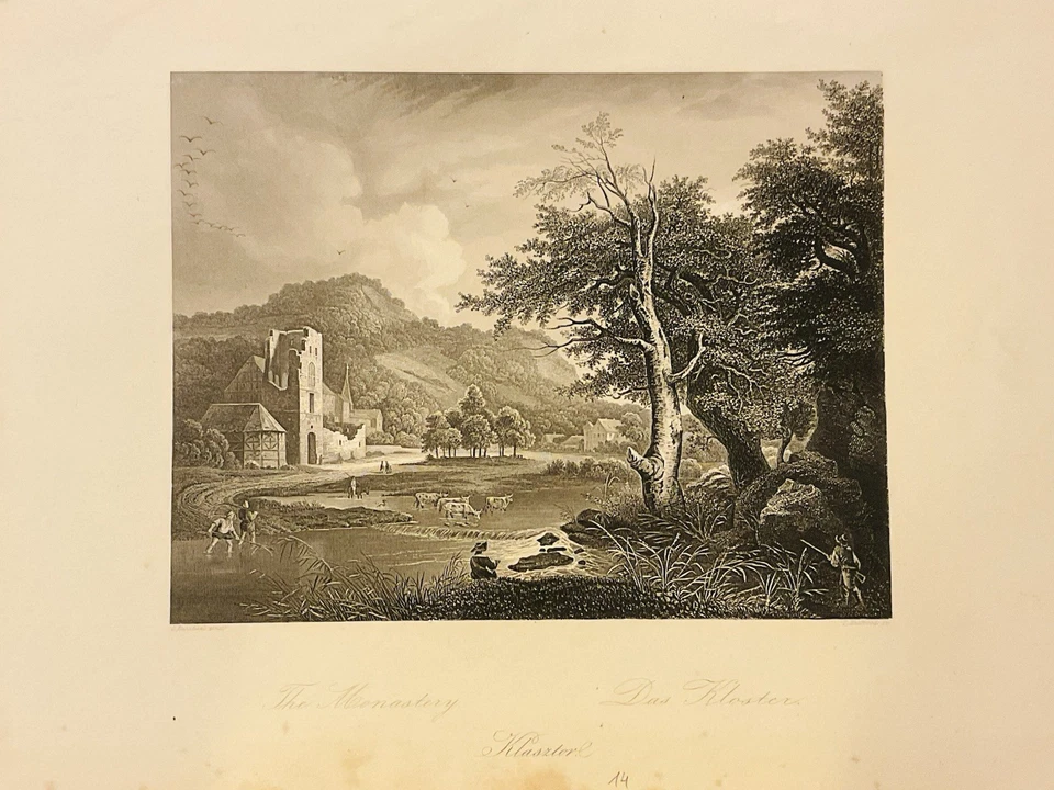 Das Kloster Landschaft 19Jh Lithographie Architektur Natur Grafik Kunst - Bild 1 von 1