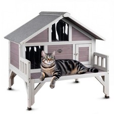 Outdoor Cat House Weatherproof with Balcony - Large Insulated Wooden Shelter ...