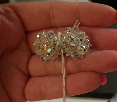 Vintage 40s 50s Signed LAGUNA AB CRYSTAL CLUSTER Clip On Earrings