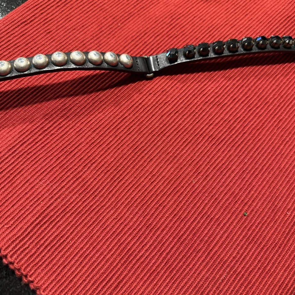 Ronald Pineau Black Leather Bracelet Vintage Stud Rhinestone Designer Sighted - Image 4 of 4