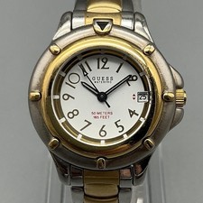 Vintage Guess Womens Watch 28mm Waterpro White Dial Two Tone Date New Battery 6"