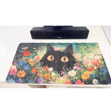Cat in Wildflowers Gaming Mouse Keyboard Pad 23.6"x11.5" Anti-Slip Desk Decor