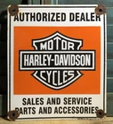 VINTAGE HARLEY DAVIDSON MOTORCYCLES 10” PORCELAIN SALES SERVICE SIGN DEALER