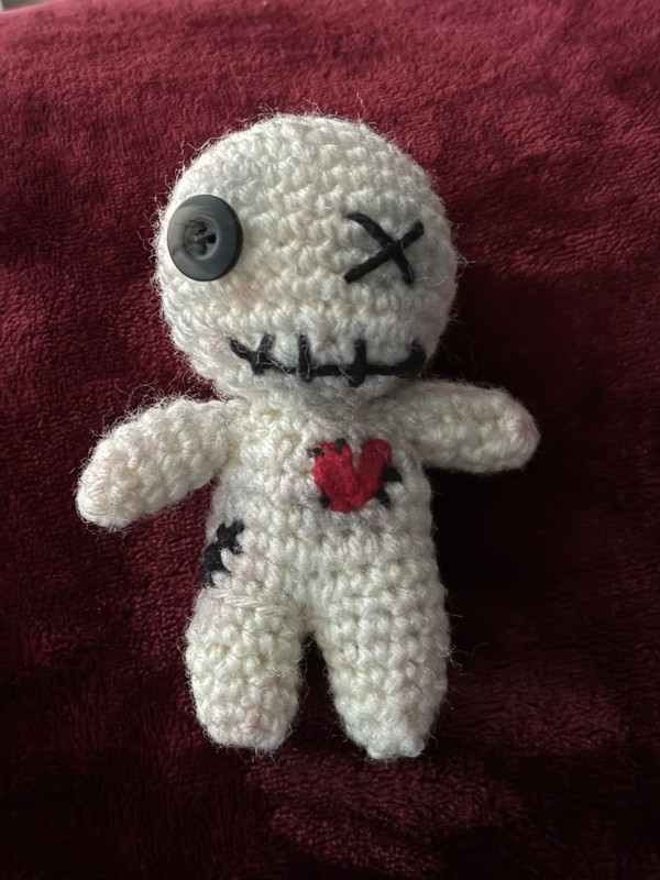 Handmade Crochet Voodoo Doll Amigurumi Tied In A Cloth Gothic Witchy Vibe 4.5”