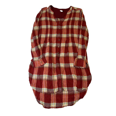 Akemi + Kin Anthropologie Lucie Plaid Tunic Small Red Wool Long Sleeve Top Shirt
