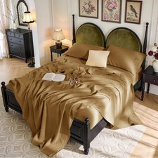 Queen Size Sheets 100 French Linen Breathable 16 Deep Pocket Rust SONORO KATE