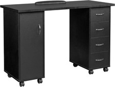 Nail Beauty Manicure Table with 4 Drawers, Lockable Wheels, 2 Shelves Storage...