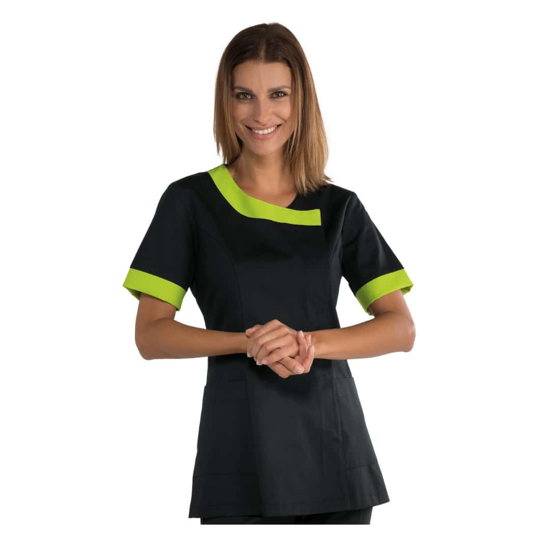 Chaqueta de Mujer Delhi Negra Y Verde Manzana A Manga Corta - Isacco - Belleza