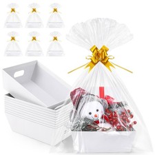 10PACK Baskets For Gifts Empty, 10 x 8  Thick White Gift Basket with 10 Clear ...