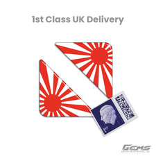 2 x Japan Rising Sun 55mm Number Plate Stickers Super Shiny Domed Resin Finish