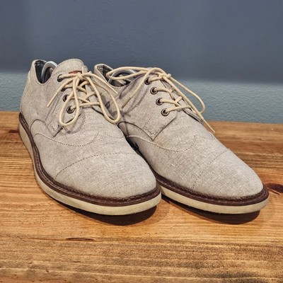 Toms Shoes Mens 10 Gray Canvass Oxfords Lace Up  Cap Toe Casual
