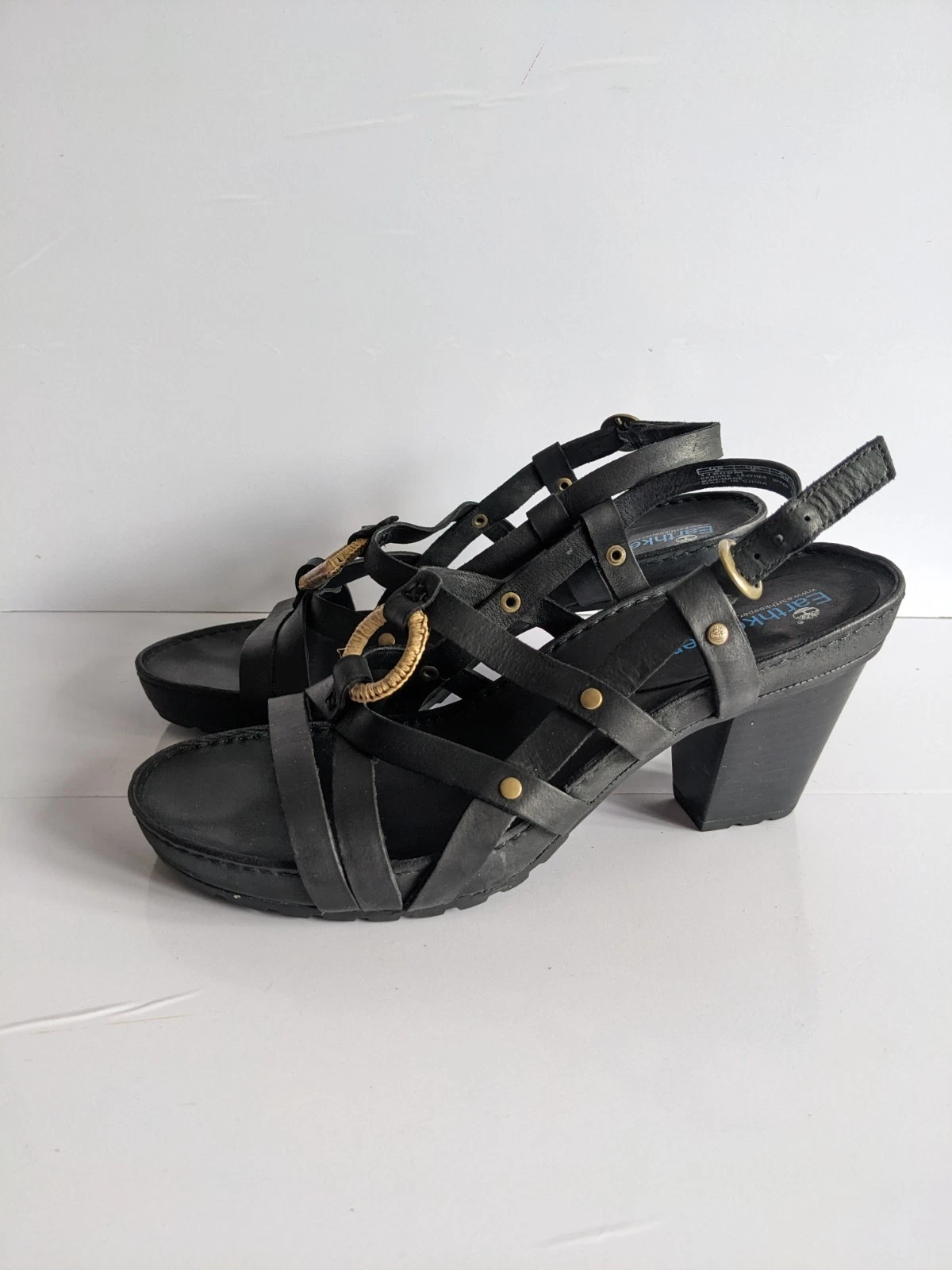 Sandali donna Timberland EK Ring 11606 pelle nera cinturino alla caviglia casual con tacco