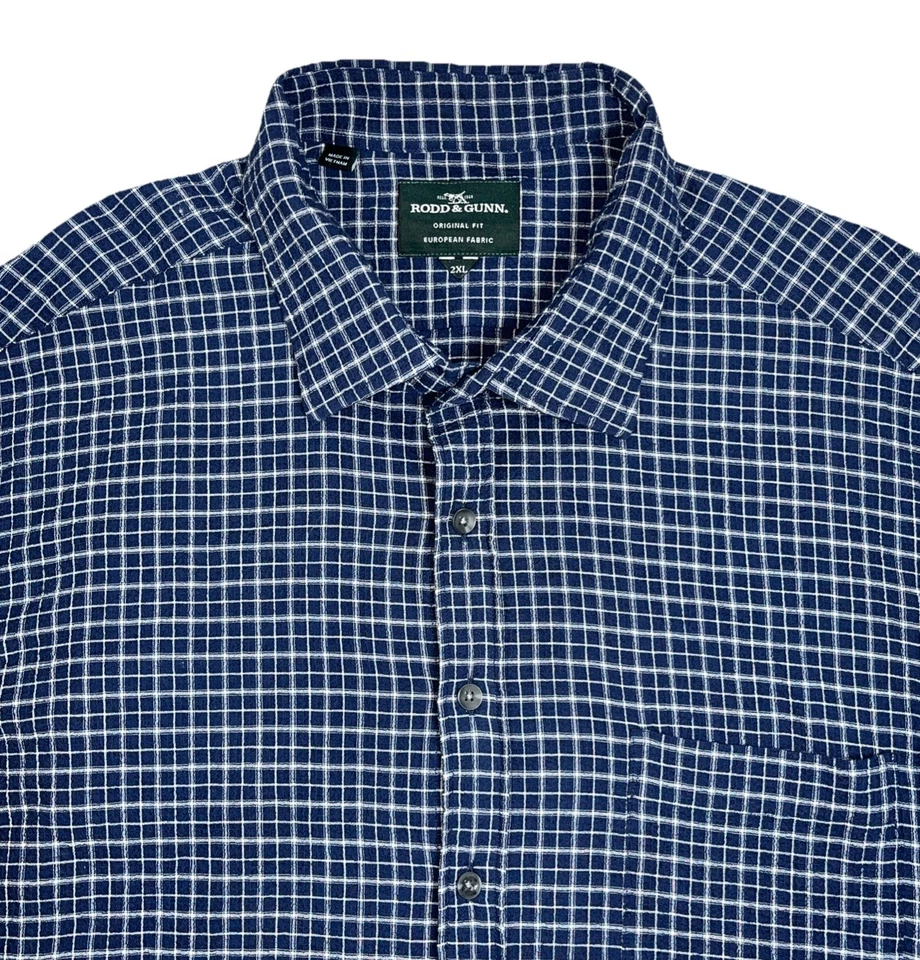 Camisa masculina xadrez azul marinho manga curta Rodd & Gunn Gowenbridge Seersucker 2XL - Imagem 4 de 4