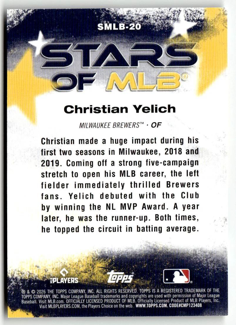 Topps MLB Series One No. 2026 SMLB-20 Christian Yelich Estrellas de MLB