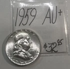 1959 FRANKLIN SILVER HALF DOLLAR (AU+) ABOUT UNC+ COND! ENN COINS