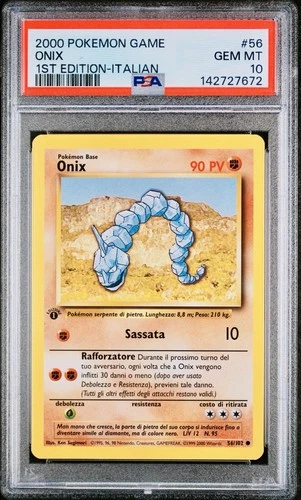 POKEMON PSA 10 ONIX 56/102 BASE SET 1st FIRST EDITION ITALIAN 2000 LOW POP