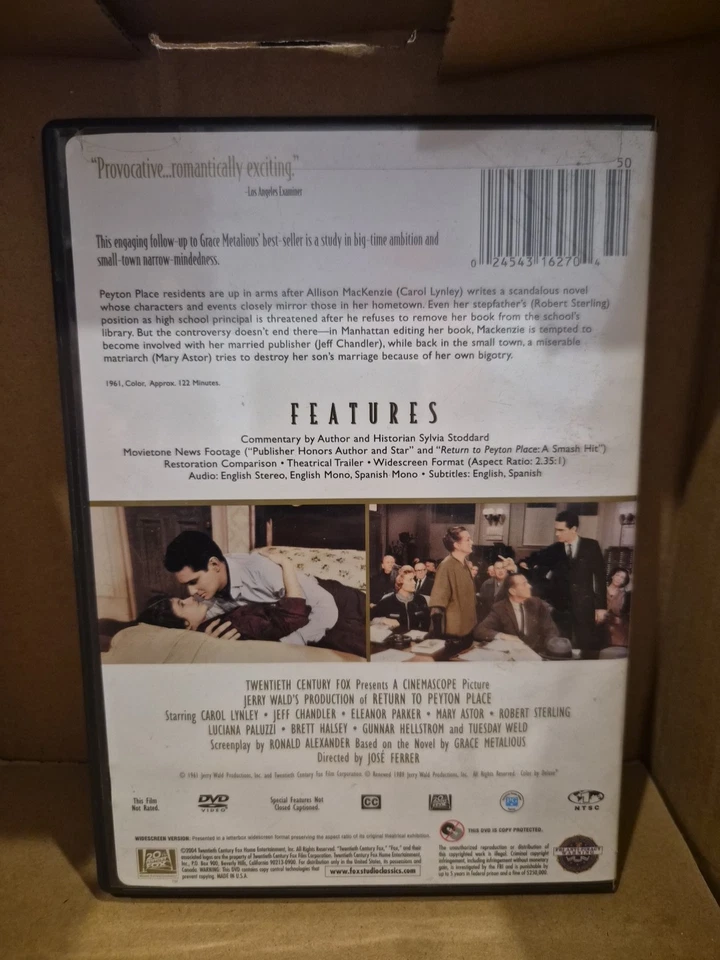 Return to Peyton Place (Region 1 DVD) 1961 20th Century Fox WS Carol Lynley  - Image 2 of 2