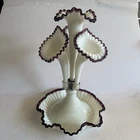 Vintage Fenton Opalescent Amethyst Glass 4 Horn Epergne Elegant Ruffled Edges