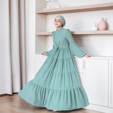 Long Dress Abaya Elegant Women Muslim Kaftan Ruffles Maxi Robe Evening Prom Gown