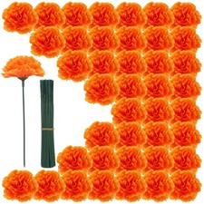 300PCS Orange Artificial Cempasuchil Marigold Flower Heads with Stems