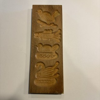 Vintage Wooden Springerie Cookie Mold Featuring 4 Detailed Relief Designs
