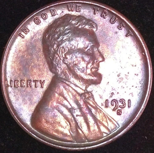 1931-S LINCOLN WHEAT PENNY 1C , AU/MS FULL WHEAT, TONED , SEE PHOTO'S