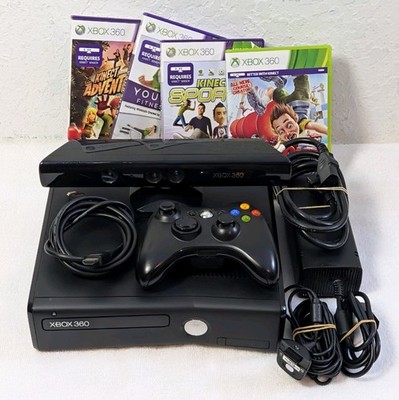 XBOX 360 Slim 4GB Black Console & Kinect w/ Games + Controller Bundle WORKING