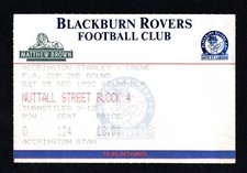 Accrington Stanley v Crewe Alexandra 1992-1993 FA Cup Ticket 05.12.1992 @Ewood