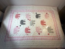 Pottery Barn Kids Elephant Crib Quilt 36x50 Organic Cotton Pink Gray Applique