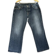 Lucky Brand Jeans 36 X 27" Hemmed Blue Hipster Wash Slim Bootleg Buttonfly Denim