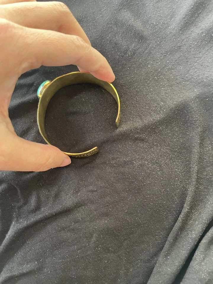 Turquoise Brass Bangle Brass Cuff Handmade Cuff Adjustable Bracelet - Image 3 of 4