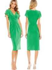 Ieena for Mac Duggal Green Flounce Sleeve Twist-Front Midi Dress - Size 6